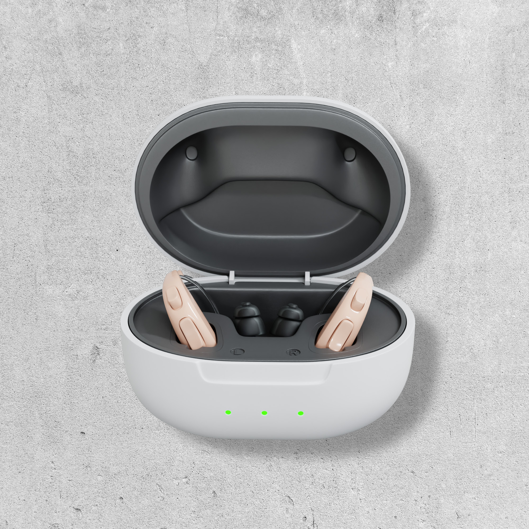 Audien Atom 2 Rechargeable Charging Case 2026 Audien Atom 2 hearing aids in their rechargeable charging case