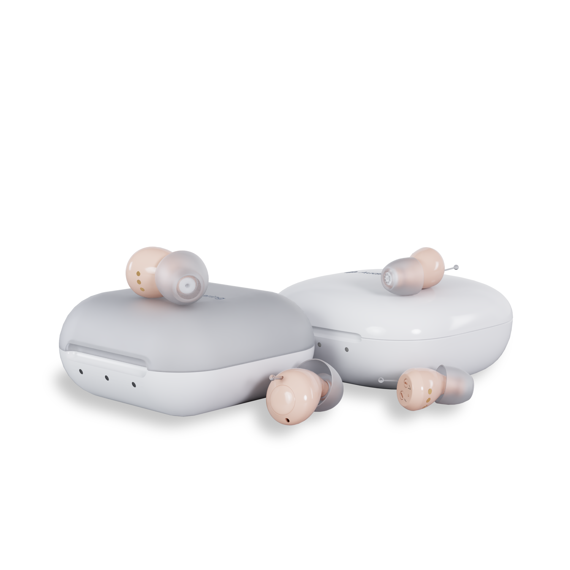 Audien Atom 2 Hearing Aid 2026 — OTC Design Audien Atom 2 hearing aids — compact OTC design on white background