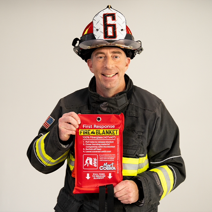 Cobra Fire Blanket Firefighter Testimonial 2026 Professional firefighter endorsing the Cobra Fire Blanket for home use