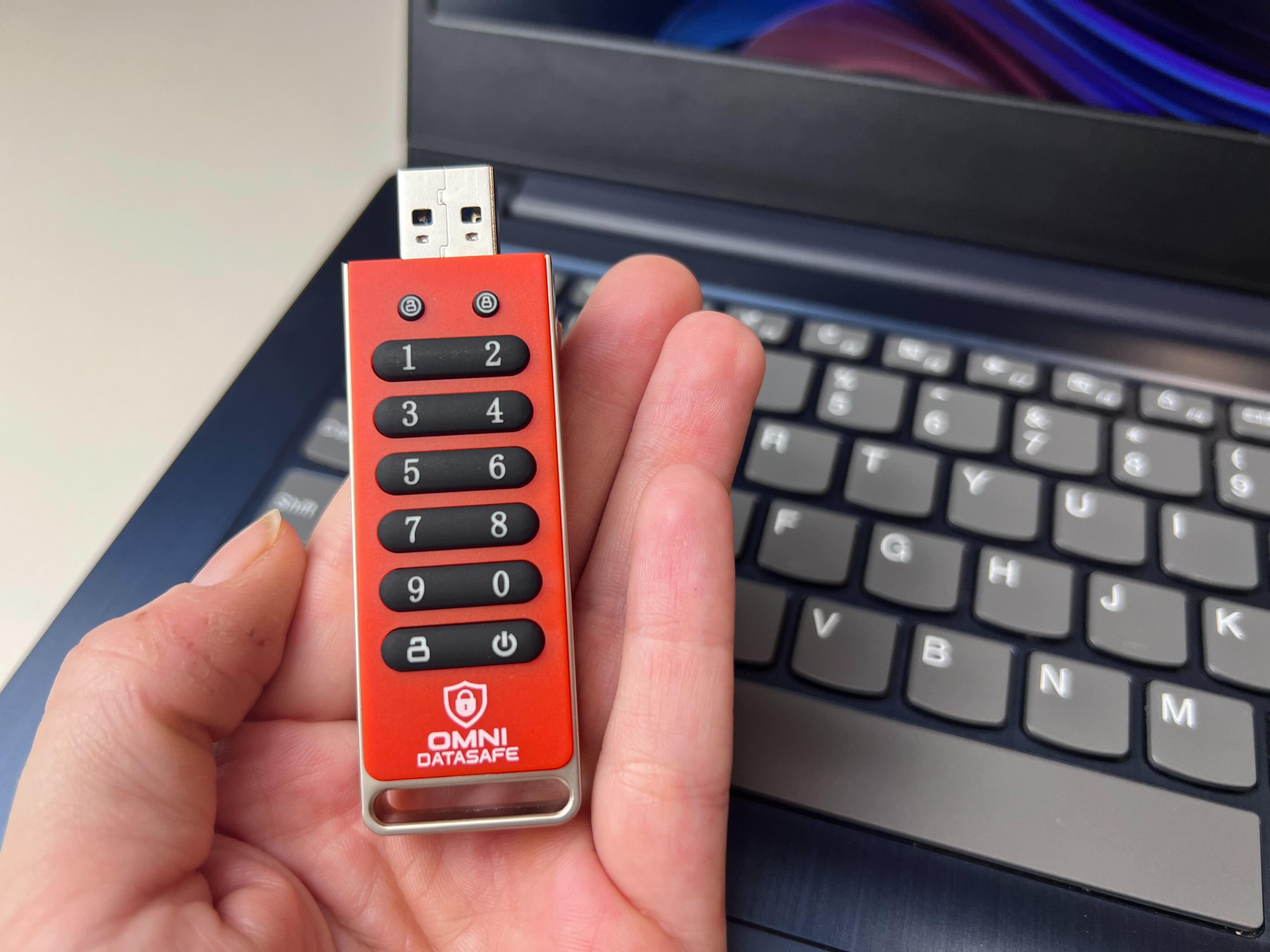 Omni DataSafe – Military-Grade Encrypted USB Drive 2026 Omni DataSafe encrypted USB drive product packaging