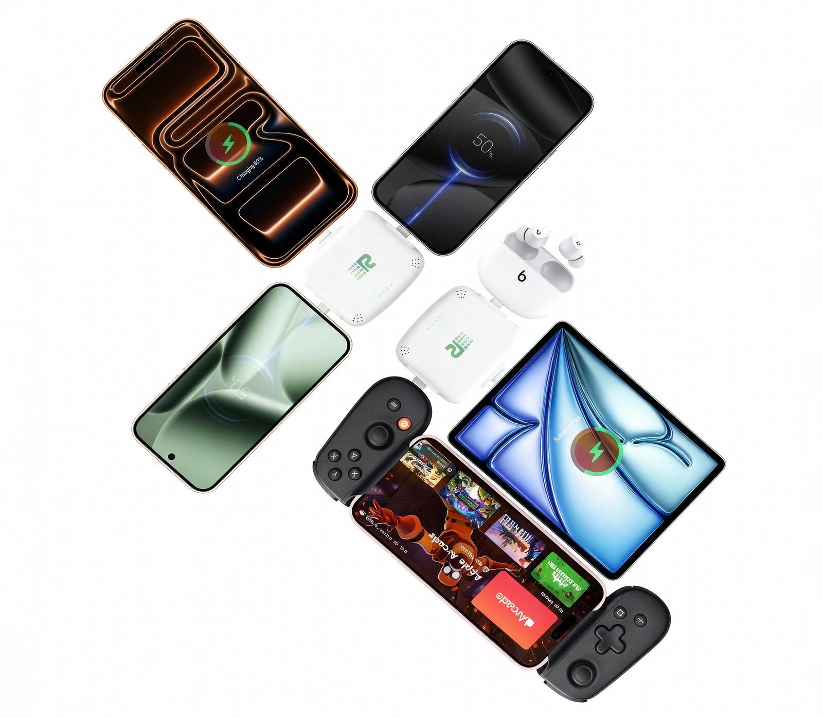 Rush Charge LED Display and Compact Design Rush Charge portable charger showing LED battery display and compact pocket-sized design