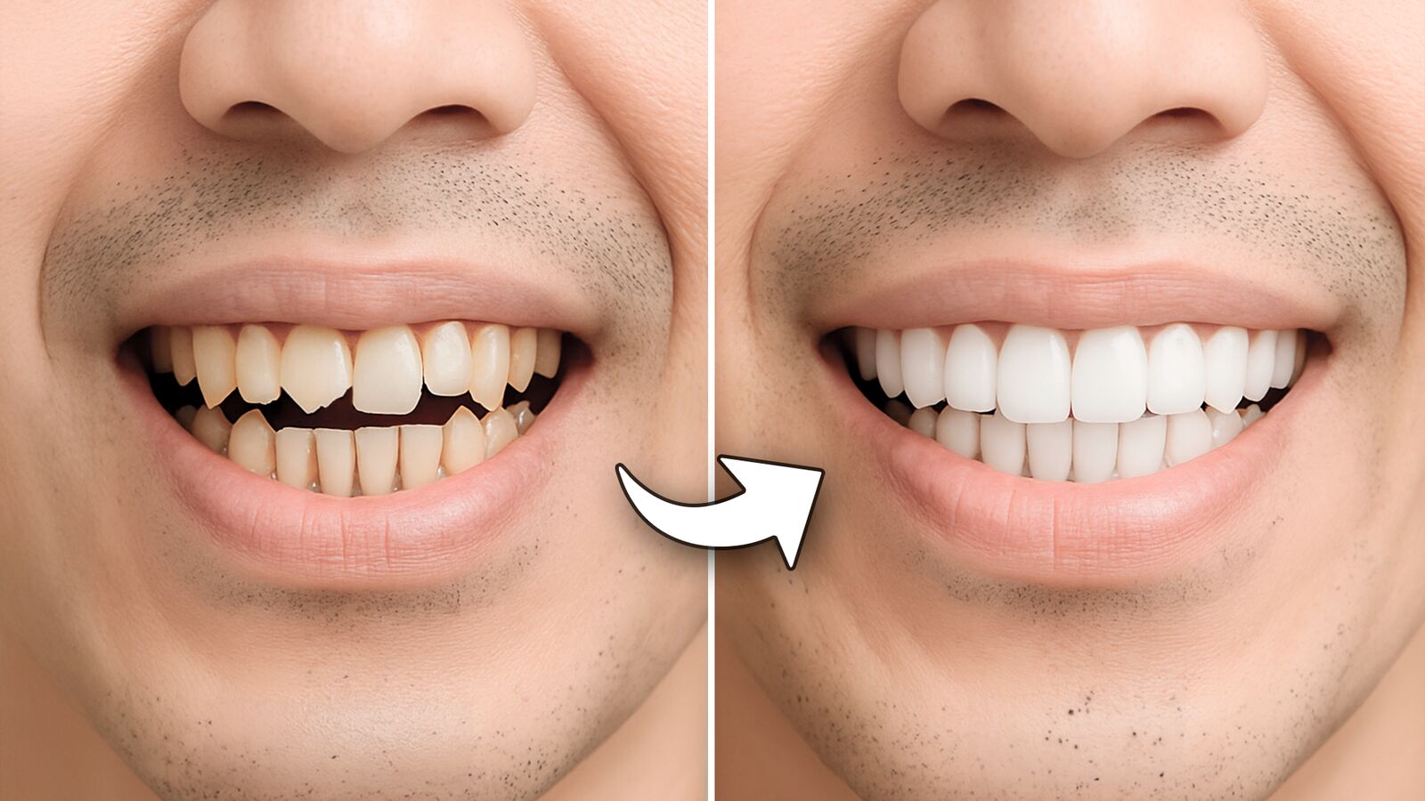 Shiny Smile Veneers Male Before After Transformation 2026 Shiny Smile Veneers male before and after - significant whitening and tooth shape correction shown