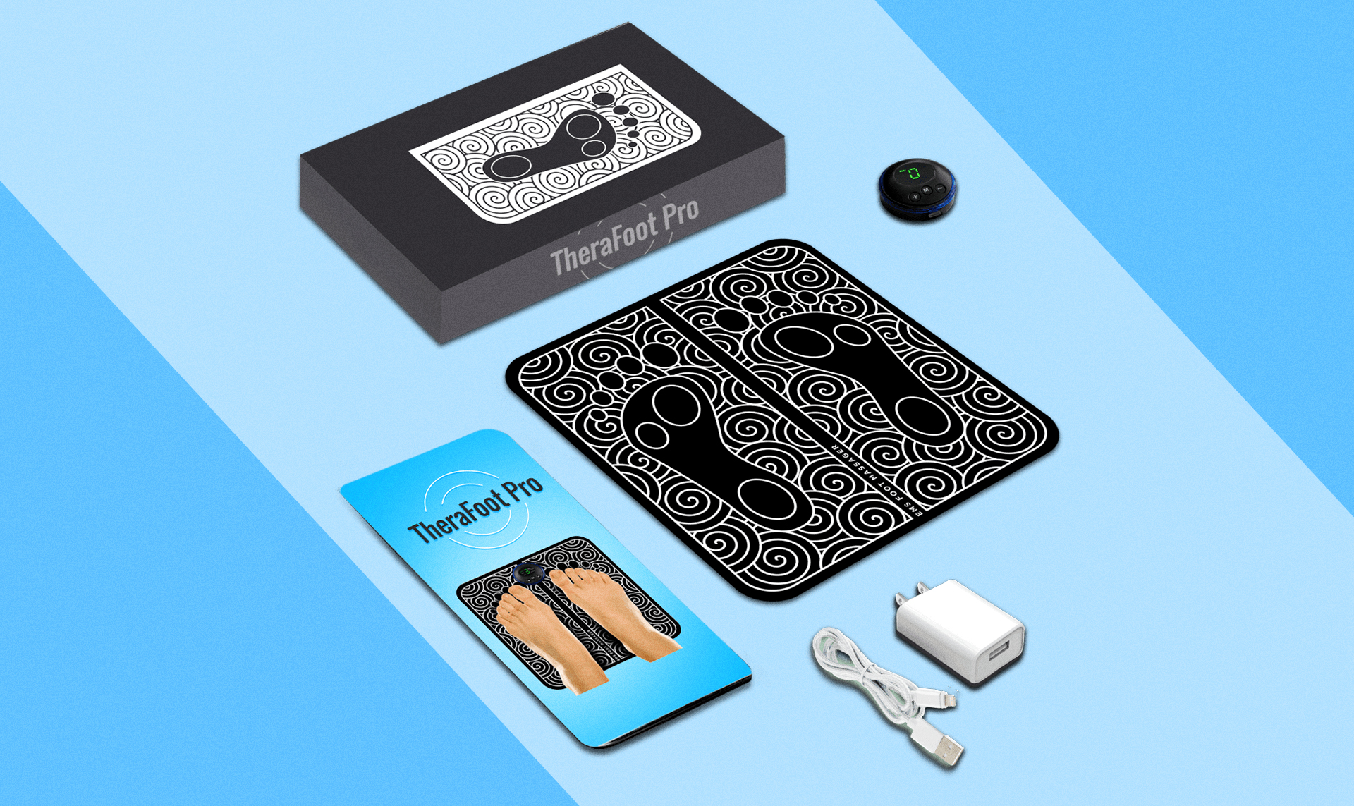 TheraFoot Pro Controls and Digital Display Features 2026 TheraFoot Pro device with blue accent lighting showing the digital control display and timer readout