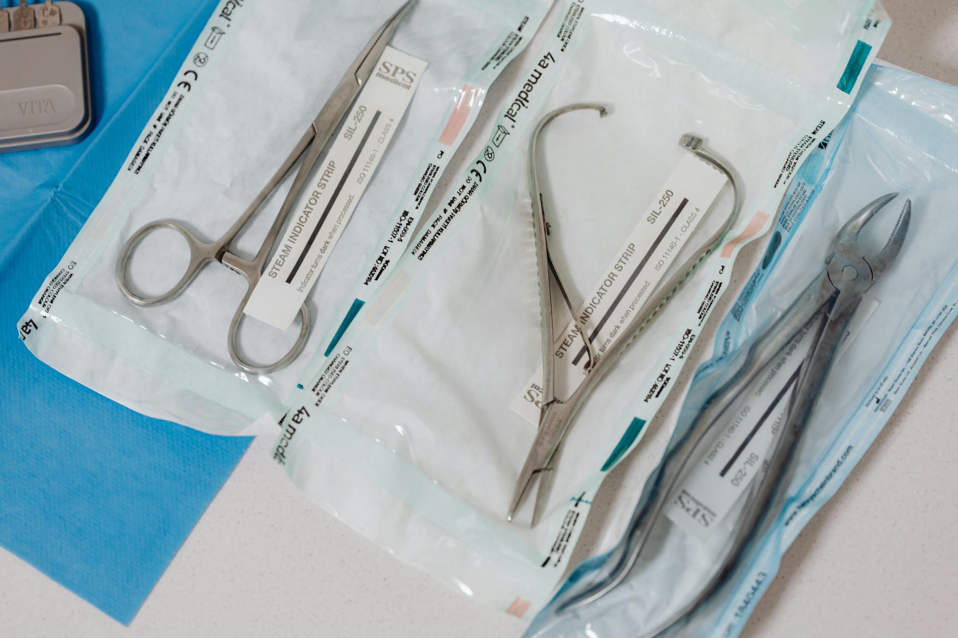 Sterilized Surgical Tools - Medical Disinfection Applications Sterilized surgical tools in clinical packaging — UV-C disinfection is one method used in medical settings